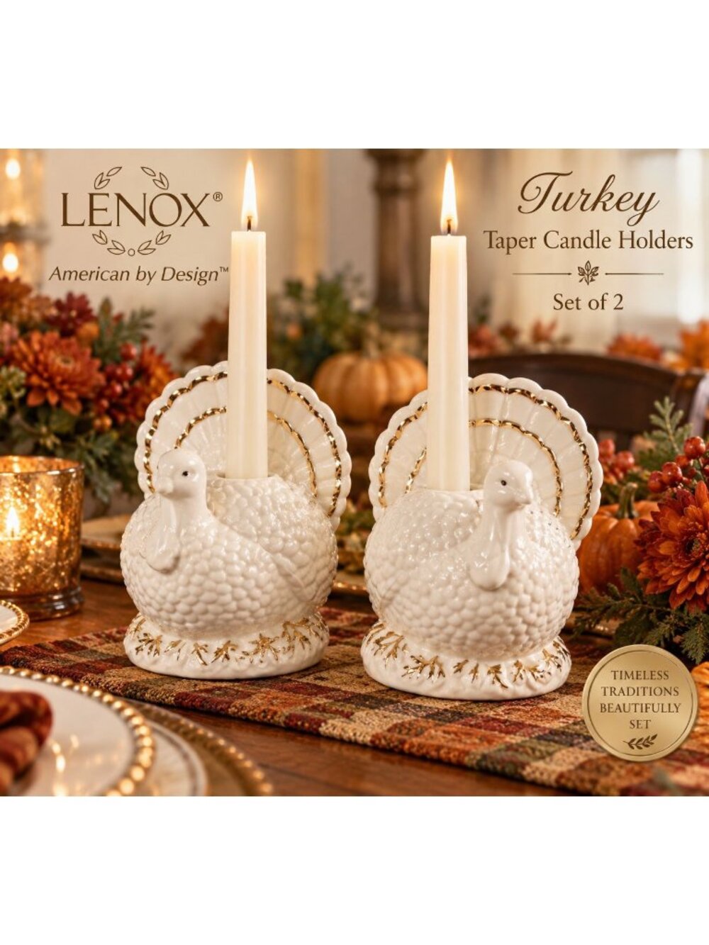 Vintage 1997 Lenox Turkey Taper Candle Holders Set of 2 NIB Sealed Porcelain Gol